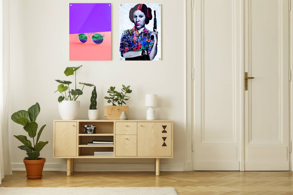 Two digital art pieces given fresh life on acrylic displays.